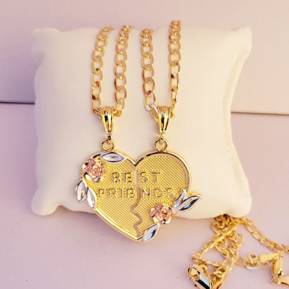 Best Friends Heart Laminated Gold (2 chains)